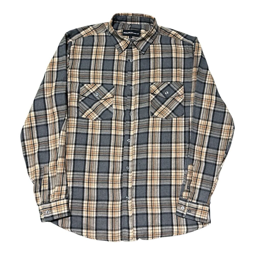 Molokai Surf Co Flannel Shirt Men’s L Plaid Western Button Up Oversized